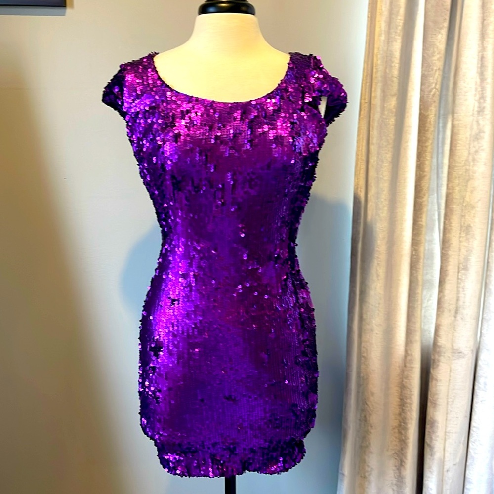 Dress the Population purple sequined cut out mini dress s
